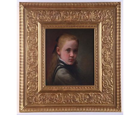 Thomas Le Clear (American, 1818-1882). Oil on canvas portrait of a young girl gazing over her shoulder. Signed along the lowe