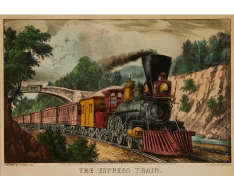 Currier and Ives, United States. Lithograph titled "The Express Train," depicting a train rolling through a landscape with a 