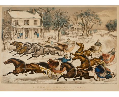 Thomas B. Worth (American 1834-1917) for Currier and Ives, United States. Lithograph titled "A Brush for the Lead: New York "