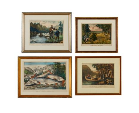 Currier and Ives, United States. Group of four hunting lithographs including:"Brook Trout - Just Caught."Literature: Gale Res