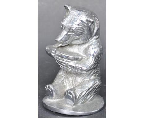 A vintage 20th century chrome metal Bear car mascot. Made for The Bear Honey Design Co Ltd by Hawkes &amp; Spinks Ltd.