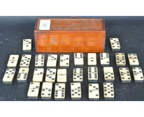 Antique Gaming - A set of 19th Century Victorian bone and ebony dominos within sliding box case along with a TE Box &amp; Co 