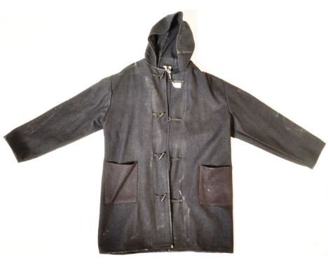 A Vintage mid century Rolls Royce foreman's duffle coat. Blue colourway stamped to the back ' Rolls Royce ' The inside label 