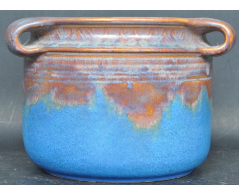 Bourne Denby - Danesby Ware - A retro vintage mid 20th Century studio pottery planter jardiniere with blue glazed and mottled