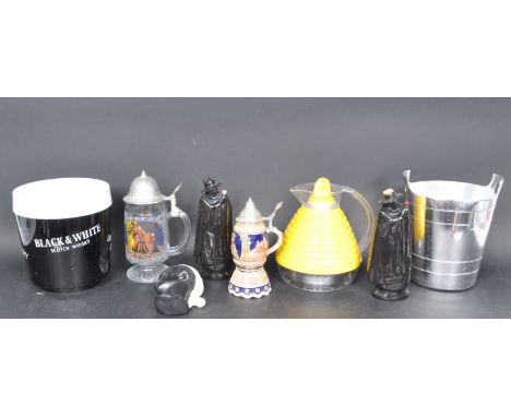 A collection of vintage pub - breweriana items to include High &amp; Dry Gin Ice Bucket, Yellow and clear plastic German flas