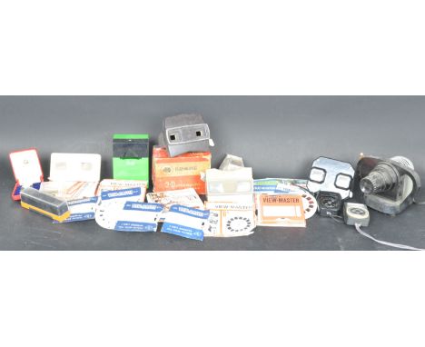 A collection of various photographic equipment to include a basic, Stereo Viewers, colour portrait of Plymouth, Stereoscopic 