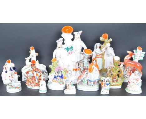 Collection of vintage 19th century and later ceramic spill vases comprising of courting couples, deer, two gentleman and more