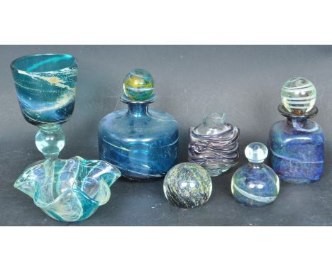 A retro vintage studio art glass mid 20th century circa 1970s Mdina glassware comprising of perfume bottles, goblets, ornamen