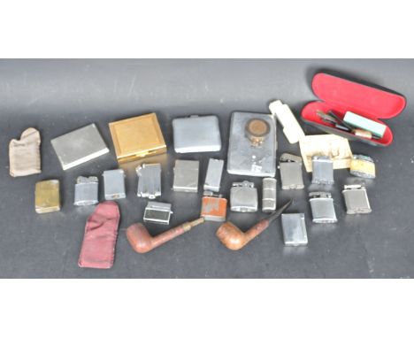 A collection of vintage lighters to include a penny flint lighter, Ronson, Thorens, early zippo, Flintop, Polo, Varaflame etc