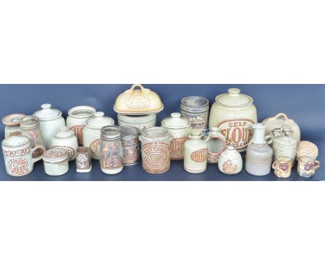 A large collection of vintage 20th century circa. 1960s Cornish Tremar pottery to include Sugar, tea and coffee canisters, vi