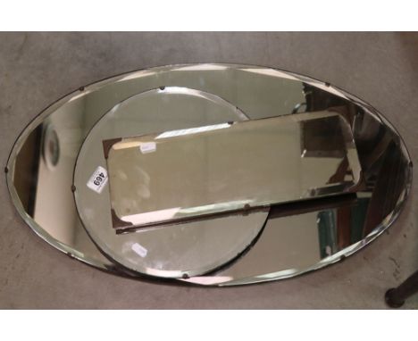 1930's/ 40's Oval Bevelled Edge Mirror, Easel Back Mirror and another Mirror together with Herbert Goodliffe, Early 20th cent