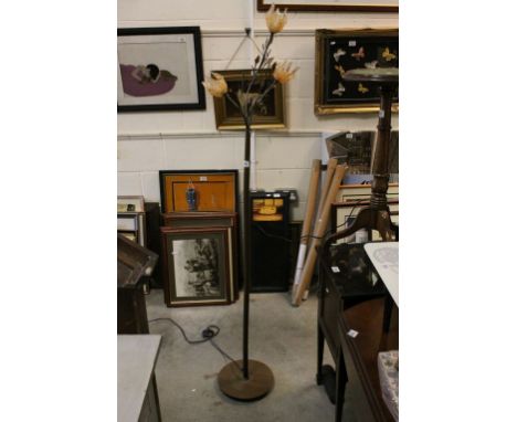 Contemporary Metal Standard Lamp, the top in the form of leaves with Three Glass Flower Shaped Shaded
