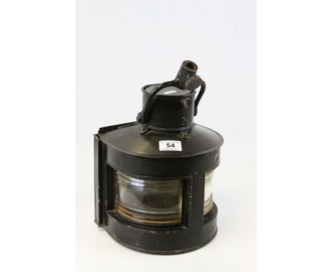 An early vintage steel and brass ships lamp with original paint