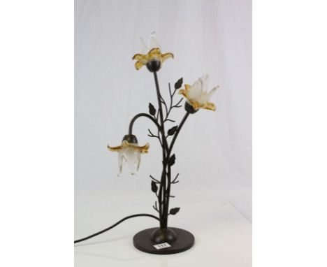 Metal Three Branch Table Lamp with Three Glass Shades in the form of Flowers