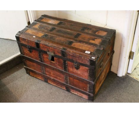 Vintage Metal Bound Wooden Square Trunk
