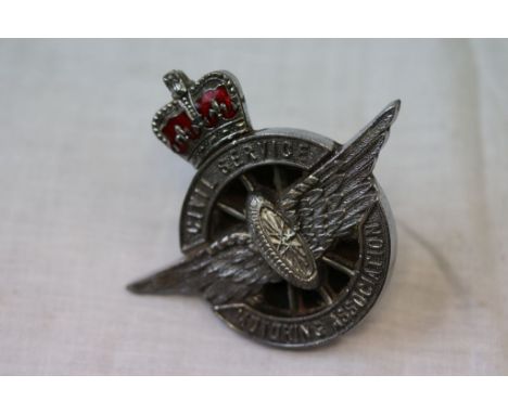 Civil Service Motoring Association car badge with red enamel crown, approximately 8cm by 9cm