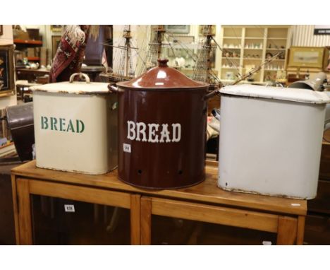 Three vintage enamel bread bins