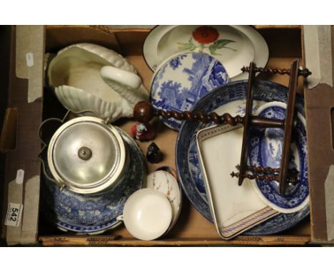 Tray of Mixed Ceramics including 19th century Staffordshire Pottery Bowl, Copeland Spode Italian Stand, Adams Jasperware Bisc