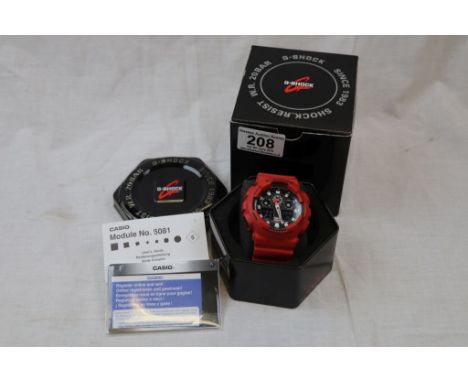 Boxed Casio G Shock Antimagnetic Shock Resist Gents wristwatch, red strap and case, together with paperwork