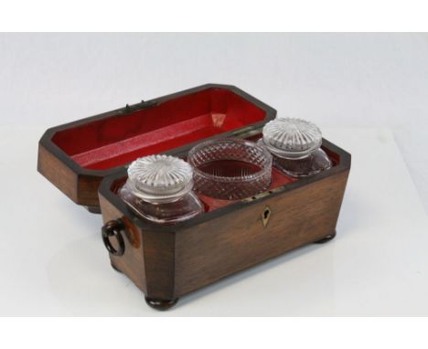 Georgian Oak Tea Caddy with original fitted interior to include cut glass jars and mixing bowl and a Victorian Silver caddy s