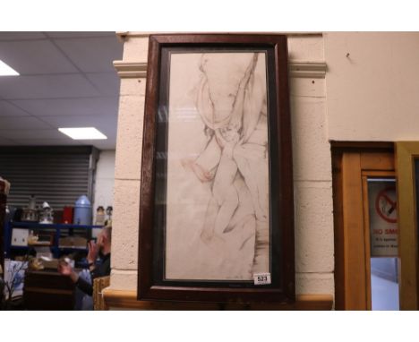 A signed oak framed pencil illustration portrait of a mythological female 