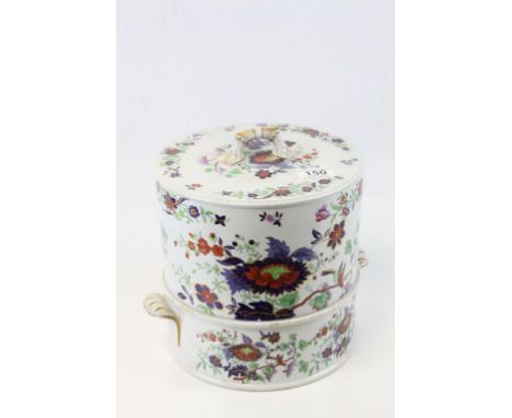 19th Century ceramic Cheese dish with lid and deep base having a Floral pattern and Gilt detailing to the handles