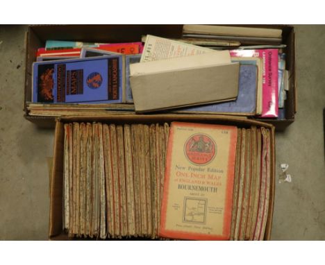 Two Trays of mainly Vintage Folded Ordnance Survey Maps including approx. 35 New Popular Edition and One -Inch Maps of Englan