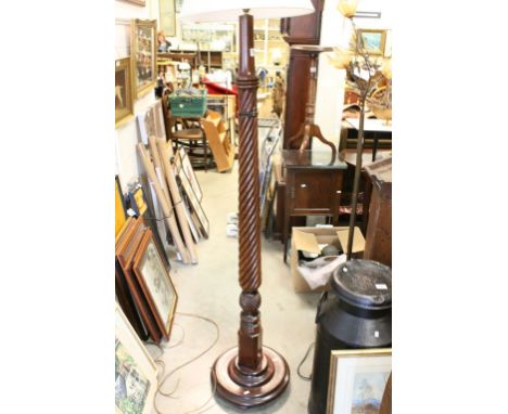 Mahogany Standard Lamp with Twisted Column and Circular Plinth Base