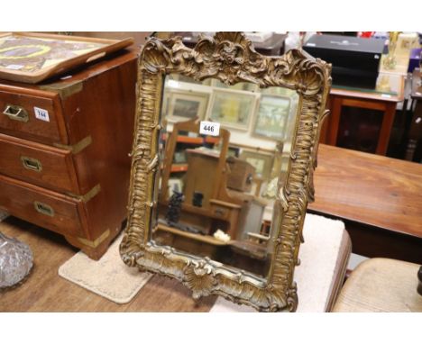 Antique Easel Back Table Mirror with Gilt Scroll Frame and label to verso ' Henney Bros, Carvers & Gilders, London '