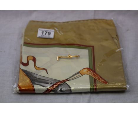 Italian Silk Fox Hunting Theme Head Scarf together with a Horse Head Tie / Stock Pin