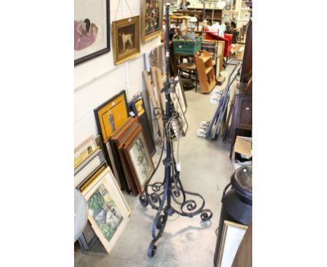 Late 19th / Early 20th century Wrought Iron Telescopic Standard Lamp Stand converted to electric