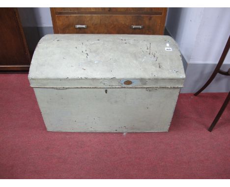 A XIX Century Painted Tin Trunk, with a domed top, twin handles, with label (Marples Co, Sheffield).