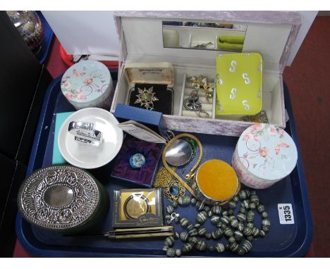 A Polished Hardstone Bead Necklace, with "925" clasp, jewellery box, costume jewellery, Stratton pill box, Halcyon Days trink