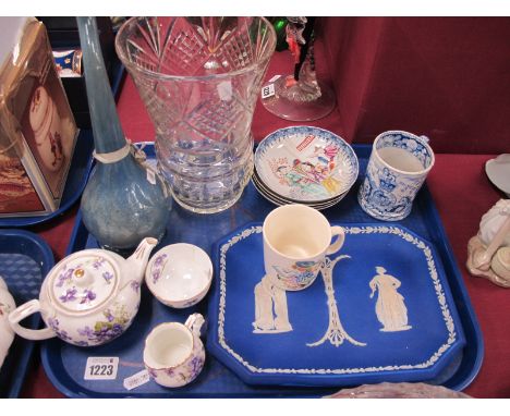 Blue Mottled Glass Teardrop Vase, 237.5cm high, Hammersley tea service, Wedgwood jasper tray, XIX Century blue and white impe