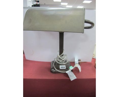 A 1930's Reading Lamp, on oxidized metal square support, canted corner base 12cm iron weighted No 4925.