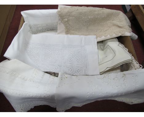 Vintage Linen Tablecloths, dollies, etc:- One Box