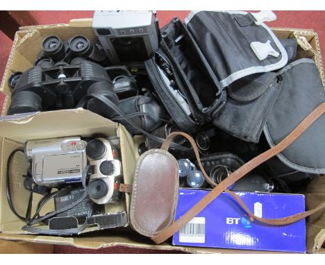 Clubman Binoculars 10 x 50, Hitachi Hybrid camcorder, Roadstar radio, etc:- One Box.