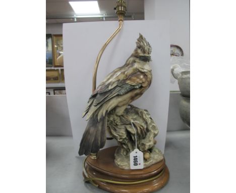 Italian Resin Table Lamp as an Exotic Bird on Tree Stump with Acorns.