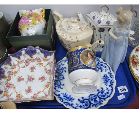 Coalport Jubilee Goblet, Nao figurine, Devon teapot, etc:- One TrayLot 1179 - Devon Teapot - lid chip, blue and white plate m