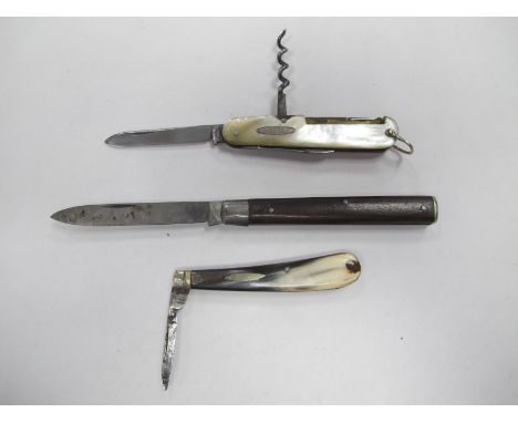 Pocket Knives -  Roberts, Sheffield two blades, corkscrew, spike, lanyard ring, 8.5cm, unnamed single blade, wooden scales, f