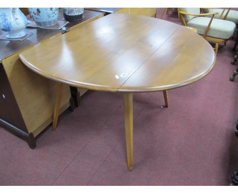 Ercol Drop Leaf Dining Table, with oval top on splayed legs, bearing blue label, 124 x 112.3cm