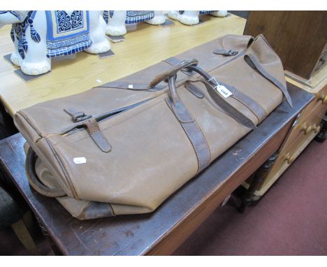 A Vintage Brown Cricket Bag, with leather handles and straps.