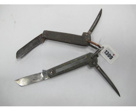 Jack Knives - Rodgers Sheffield, aluminium scales, one blade and marlin spike with lanyard ring, plus one other 13cm closed. 