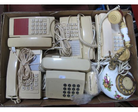 A 1962 Royal Albert 'Old Country Roses' Design Telephone, plus five other vintage phones.