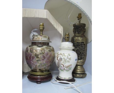 A Gilded Chinese Style Table Lamp, together with two other table lamps, on stands.