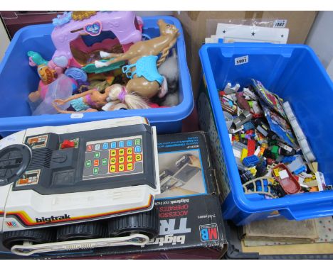 Barbie Dolls by Mattel, My Little Pony, other plastic and rubber toys, Lego, MB Bigtrak Transport in box.