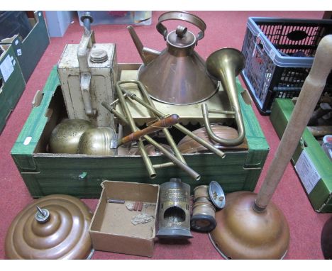 Esso Blue Paraffin Can, copper kettle, brass pans, etc:- One Box.