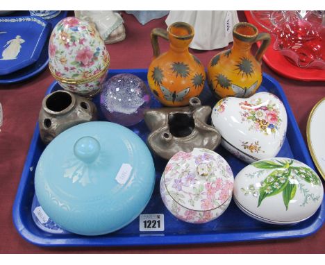 Bretby Posies, Hammersley heart shaped box and egg Caithness paperweight, etc:- One Tray