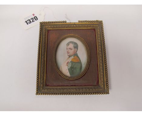 An Early XX Century Portrait Miniature of Napoleon, wearing a green jacket and green waistcoat, in a red velvet and gilt fram