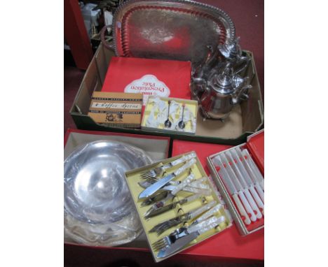 Viners Presentation Plates, four piece tea service and tray, cased cutlery:- One Box.